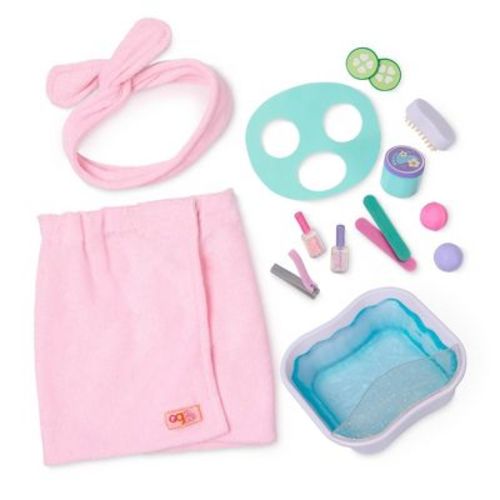 Our Generation Spa Day Fun Foot Bath & Face Mask Accessory Set for 18" Dolls: Includes Headband, Nail File, Nail Polish