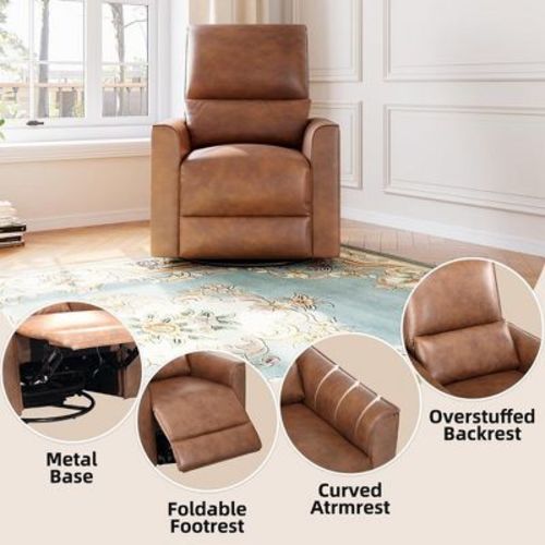 360°Swivel Rocking Recliner Chair, Glider Rocking Chair, Upholstered Faux Leather Recliner