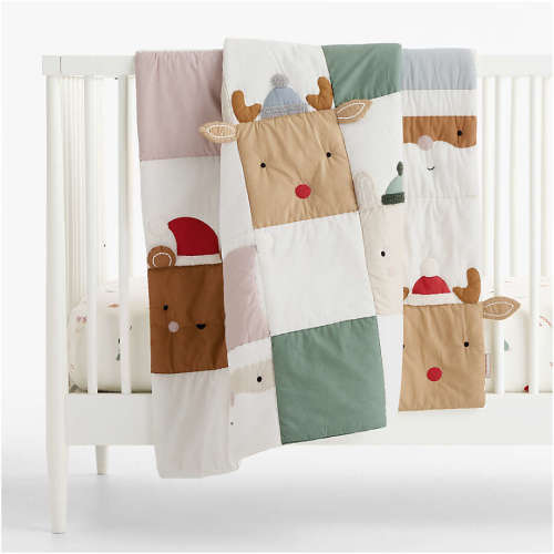 Hopscotch Holiday Embroidered Organic Cotton Baby Crib Quilt