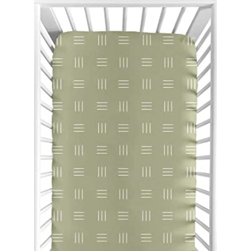Sweet Jojo Designs Sage Green Boho Mudcloth Boy or Girl Fitted Crib Sheet Baby or Toddler Bed Nursery - White Bohemian Woodland Tribal Southwest Mud Cloth Hatch Gender Neutral Triple Line
