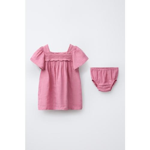 LACE LINEN DRESS WITH PANTIES - Fuchsia | ZARA United States