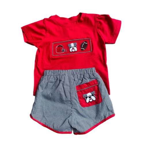 Smocked Bulldog Football Short Set