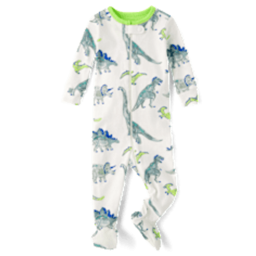 Baby And Toddler Boys Long Sleeve Dino Snug Fit Cotton Footed One Piece Pajamas - WHITE | The Children's Place