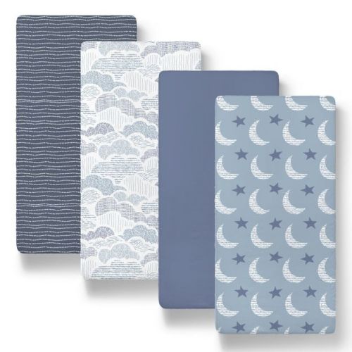 The Peanutshell Soft Cloud Bassinet Sheets, Blue, 4-Pack