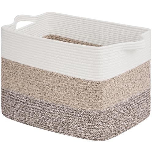 Goodpick Large Storage Basket, 18"x14"x12" Cotton Rope Organizer for Blankets, Toy Baskets Storage Kids, Rectangle Woven Basket for Living Room, Bedroom, Gradient Brown