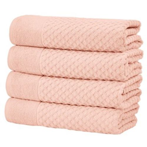 Cotton Quick-Dry Waffle Textured Towels - Great Bay Home (4 Pack Bath Towels, Pink)