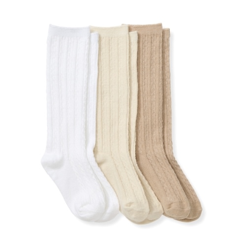 Organic Cotton Cable Knit Knee High Socks 3 Pack Oat