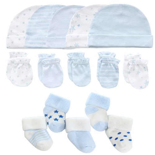 MAMIMAKA Bonnets, moufles et chaussettes épaisses et chaudes en coton pour bébé garçon Accessoires essentiels pour nouveau-né (chapeaux+gants+chaussettes), 0-6 mois