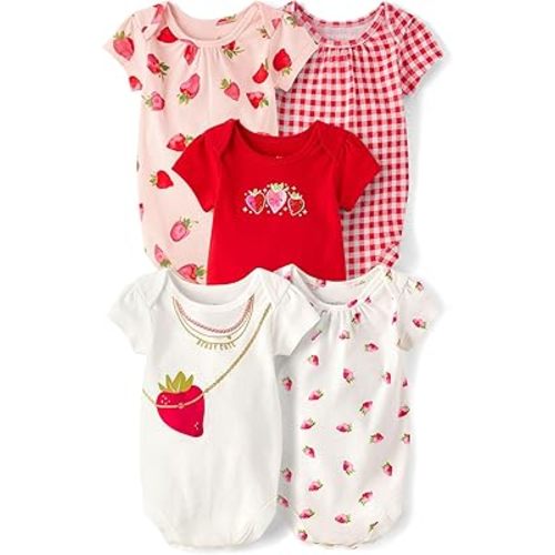 The Children's Place Baby Girls' Short Sleeve Bodysuits, Multipack