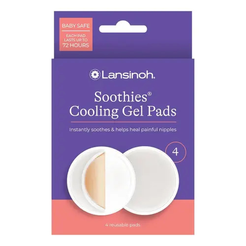 Lansinoh Soothies Cooling Gel Pads for Nursing, Baby & Postpartum Essentials, Reusable Breastfeeding Gel Pads for Sore Nipples, Cooling Relief Pads, 4 Count