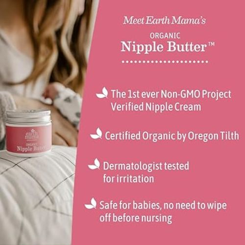 Earth Mama Organic Nipple Butter™ | Nipple Cream Safe for Breastfeeding | Postpartum Essentials for Nursing | Non Lanolin Nipple Cream, 2-Fluid Ounce