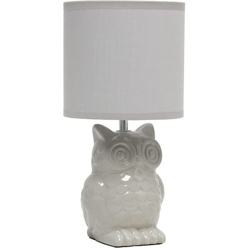 Simple Designs LT1136-GRY 12.8" Tall Contemporary Ceramic Owl Bedside Table Desk Lamp w Matching Fabric Shade for Home Decor, Bedroom, Nightstand, Living Room, Entryway, Kids' Room, Nursery, Gray