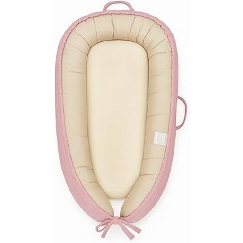 Baby Lounger, Baby Nest Cover for Baby, Reversible & Breathable Cotton, Adjustable Baby Floor Seat for Tummy Time, Portable Infant Lounger, Essentials for Newborns (Pink)