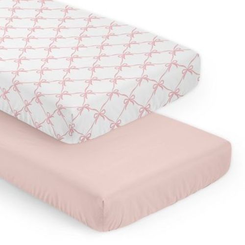 Sweet Jojo Designs Girl Fitted Crib Sheets Set Ballerina and Ballet Bows Pink and White 2pc