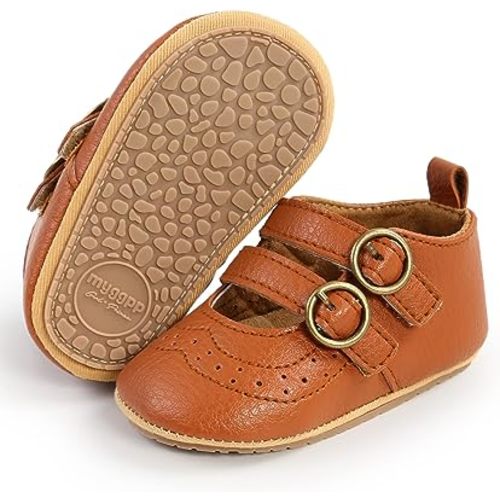 Baby Girl Mary Jane Flats Dress Shoes - Infant Newborn Shoes Anti-Slip Soft PU Leather Party School Wedding Princess Baby Girl Shoes 0-18M