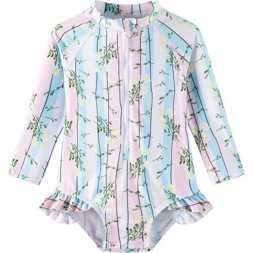 UMELOK Baby Girls' One Piece Swimsuit Rash Guard Swimwear Long Sleeve with UPF 50+ Sun Protection