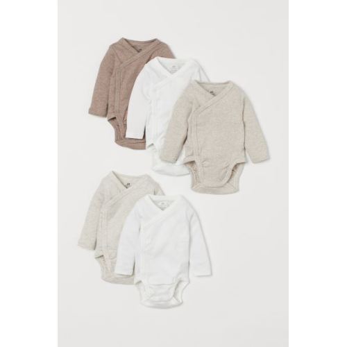 5-pack Wrapover Bodysuits - Beige/natural white - Kids | H&M US