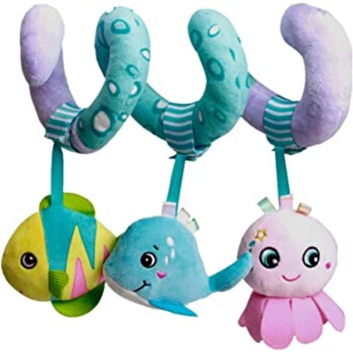 willway Hanging Toys for Stroller Car Seat Crib Mobile, Infant Baby Spiral Ocean Animal Activity Toys, Baby 0-6-12 Months Toy with BB Squeaker Whale Rattles Octopus