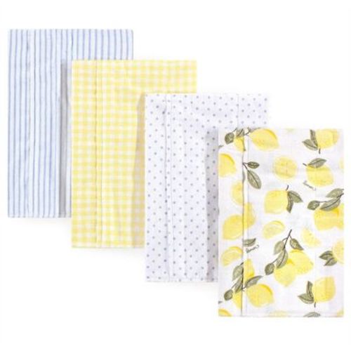 Hudson Baby Infant Girl Cotton Flannel Burp Cloths 4pk, Lemons, One Size