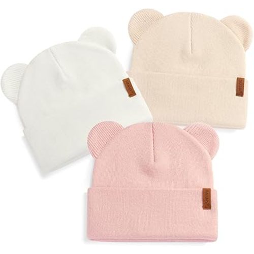 DANMY Baby Beanie Warm Winter Hat with Bear Ear for Infant Toddler Boys Girls Child Soft Knitted Skull Cap