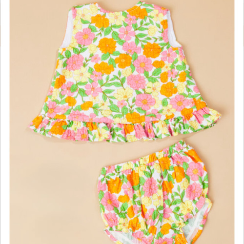 Retro Floral Ruffle Set in Multi | Tullabee