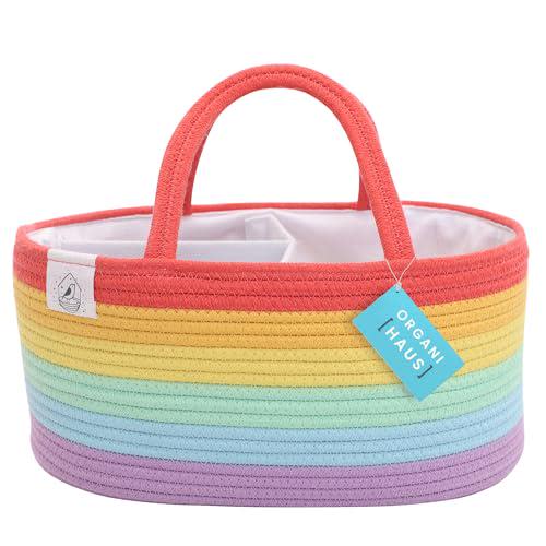 OrganiHaus Rainbow Basket | Rope Diaper Caddy Basket | Baby Diaper Caddy Organizer | Nursery Basket & Baby Baskets for Newborn | Baby Diaper