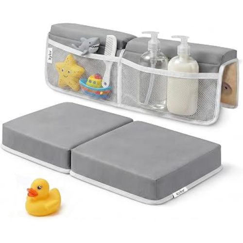 Rylor Premium Baby Bath Kneeler Mat & Elbow Rest Pad Set – Comfortable Bath Kneeler and Elbow Kneeling Rest Pad for Parents, Extra Long 26'', 2.4'' Thick, Non-Slip Support for Easy Bath Time (Gray)