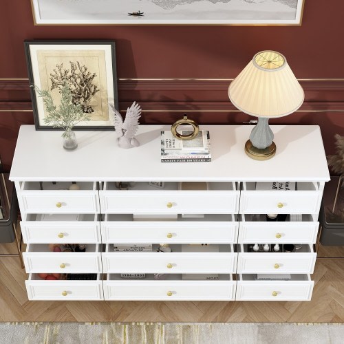 FUFU&GAGA 63"W Wood Dresser Bedroom Storage Drawer Organizer Closet 12 Drawer White