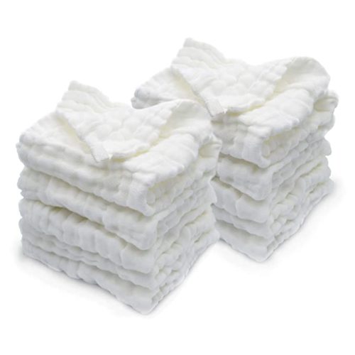 Baby Muslin Washcloths, Newborn Baby Face Towel,Natural Muslin Baby Wipes, Soft Baby Towels and Washcloth, 10 Pack 12x12 inches by MDXJBD (White) - WHITE