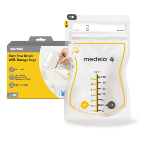 Medela Easy Pour Breastmilk Storage Bags 100 Count 7oz/210ml Disposable, Leakproof, Fast Freeze, Breast Milk Protection Recyclable & BPA Free