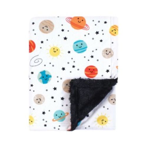 Plush Blanket with Furry Binding and Back, Happy Planets, One Size