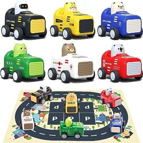 Baby Toy Cars for 1 2 3+ Year Old Toddler, City Guard Series Press and Go, Pull Back Vehicle with Soft Plush Car Mat, Educational Gift for Kids, Boys and Girls