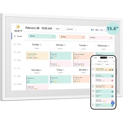 Digital Calendar 15.6-inch Smart Chore Chart, Home Electronic Wall/Tabletop Calendar with Interactive Display/Touch Screen for Family Schedule Planning, Seamless Data Syncs and APP Access