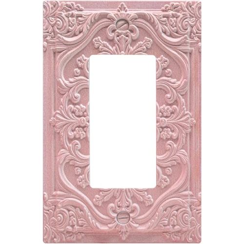 Decorative Outlet Covers Pink 3D Floral Embossed 1 Gang Rocker Light Switch Cover Plate Single Decora Light Switch Covers Wall Plate Faceplate for Bedroom Home Decor