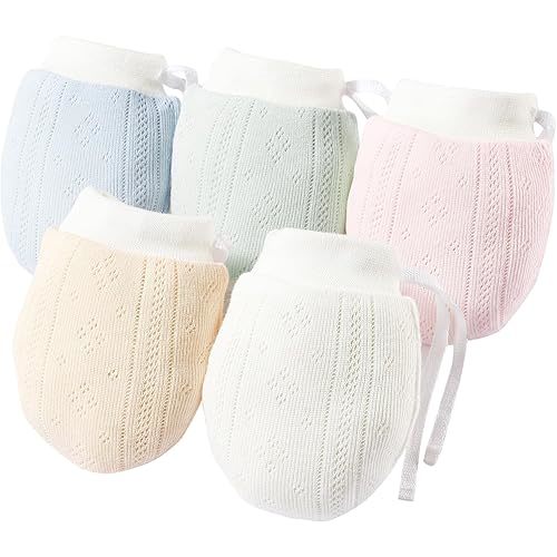 Newborn Mittens No Scratch 100% Cotton Mitts baby mittens 0-12months Drawstring 5Pack