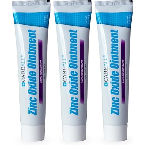 CareAll Zinc Oxide 20% Skin Protectant Barrier Ointment 2 oz (3 Pack), Relieves, Treats and Prevents Minor Skin Irritations due to Diaper Rash. Helps Seal Out Wetness. Protects Chafed Skin.