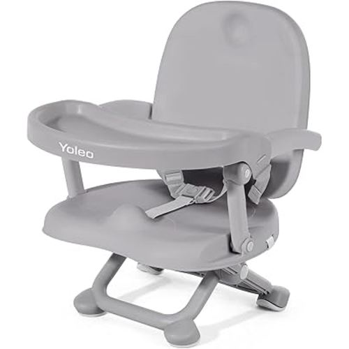 YOLEO Baby High Chair Booster Seat for Dining Table, Adjustable Height Travel Booster Seat with Tray, Toddler Booster Seat Easy Clean(Grey
