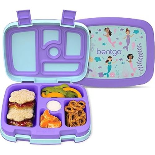Bentgo Kids Prints Leak-Proof, 5-Compartment Bento-Style Kids Lunch Box - Ideal Portion Sizes for Ages 3-7, Durable, Drop-Proof, Dishwasher Safe, & Made with BPA-Free Materials (Mermaids in the Sea)