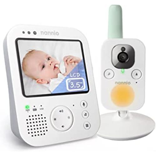 nannio Hero3 Video Baby Monitor with Night Light & Vibration Assistant, 3.5" Baby Camera Monitor, Sound Activated, Lullaby, Room Temperature, Two-Way Audio, Newborns, Pets, Elderly, 2 Years Warranty