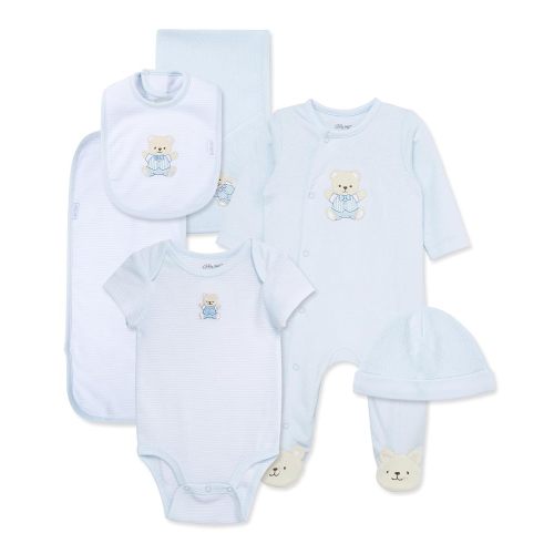 Little Me Baby Layette Gift Set - Footie and Cap, Onesie, 3-Piece Bib And Burp Set, Swaddling Blanket, Baby Shower Gifts