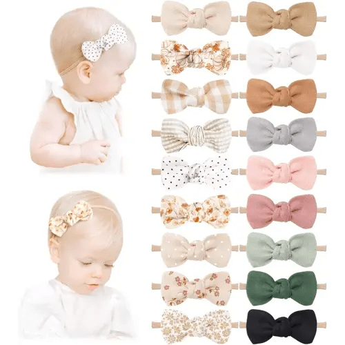 Niceye 18 Packs Baby Girl Bows Soft Nylon Headbands Hair Bows for Newborns, Infants, Toddlers - Stretchy Handmade Hair Accessories for Baby Girls and Boys
