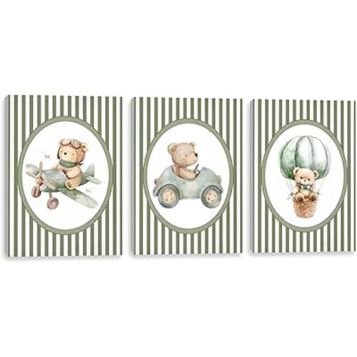 Pormipone Teddy Bear Wall Art Set of 3 Framed 12x16 Inch Nursery Decor Set