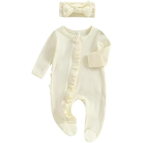 Newborn Baby Girl Fall Winter Outfits Clothes Knit Jumpsuit Ruffle Romper Newborn Coming Home Outfit for Baby Girl