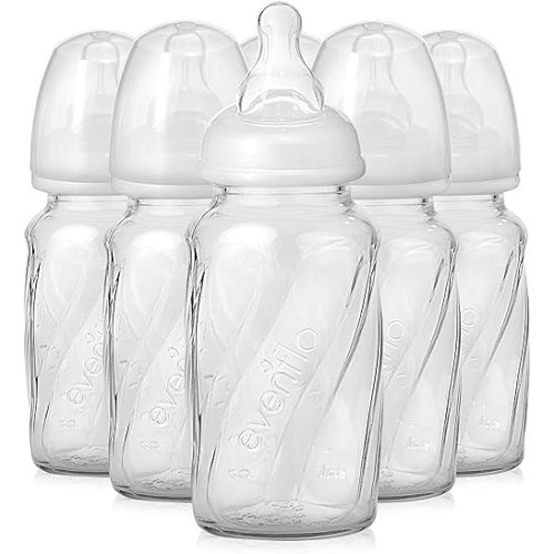 Evenflo Feeding Glass Premium Proflo Vented Plus Bottles for Baby, Infant and Newborn - Helps Reduce Colic - Clear, 4 Ounce (Pack of 6)