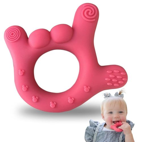 I Love You Silicone Hand Teether, Teethers for Babies 3-6 Months, Soft Teething Toys 6-12 Months bpa Free, Massaging Teething Relief (Electric Pink)