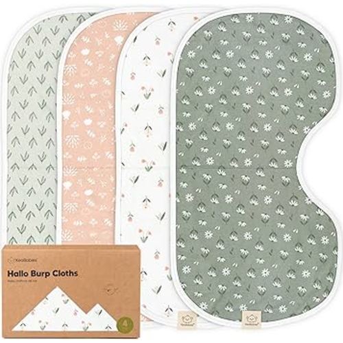 KeaBabies 4-Pack Baby Burp Cloths Baby Girl, Boy - Organic Cotton Burp Cloth, Extra Large, Absorbent, Soft Burping Cloths & Bibs Set for Babies, Newborn Burp Clothes, Thick Burp Rags (Fleur)