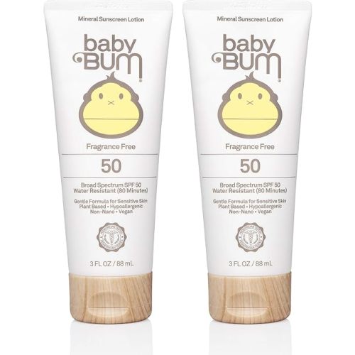 Baby Bum Mineral Sunscreen Lotion | SPF 50 | UVA, UVB Face and Body Protection | Fragrance Free Safe for Sensitive Skin | Travel Size | 3 Ounce | Pack of 2