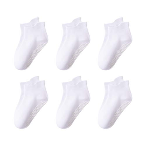 CYMMPU 6 Pairs Baby & Toddler Socks with Grippers Non Slip Ankle Grip Socks For Boys and Girls Babies - Comfy Soft Cotton Ankle Cute Socks White,0 Years