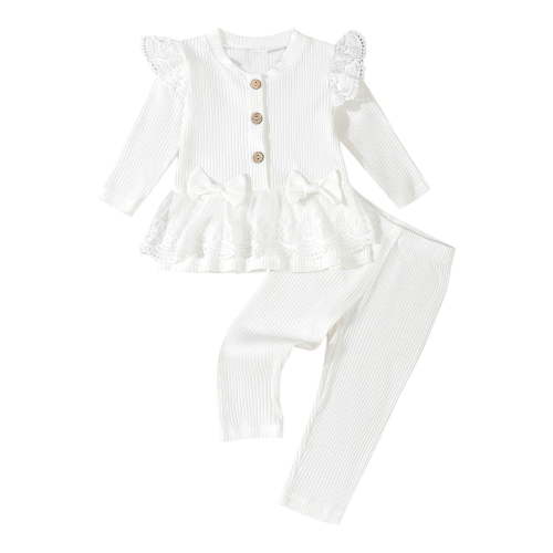 Wdfiry 0-4T Baby Girls Clothes Girls 2PCS Outfits Set Toddler Girls Long Sleeve Cute Lace Top Pants Set Clearance