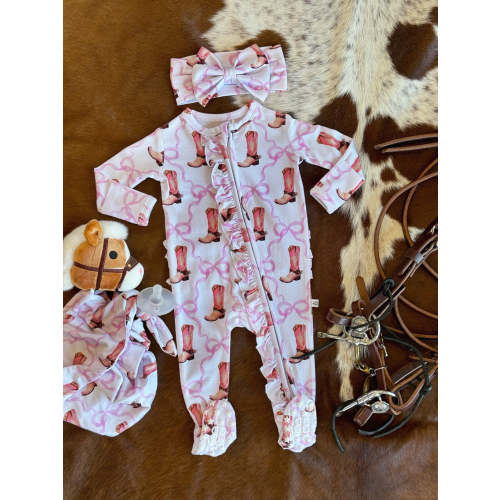 Victoria Cowgirl Boots Ruffle Footie One Piece
